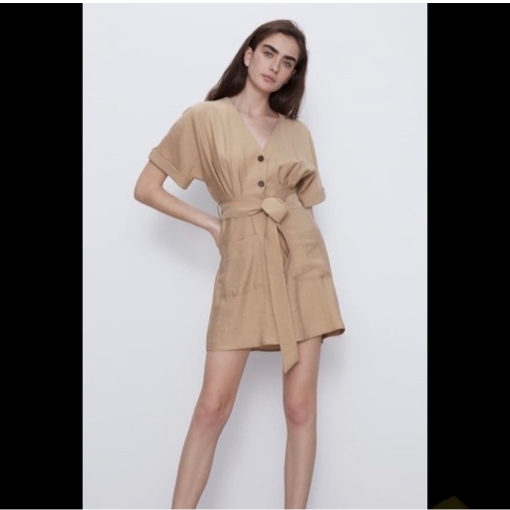 Zara Tan Button-Down Dress
